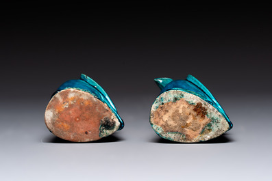 A pair of Chinese turquoise-glazed parrots, 19th C.
