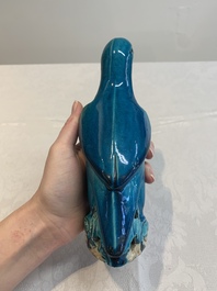 A pair of Chinese turquoise-glazed parrots, 19th C.