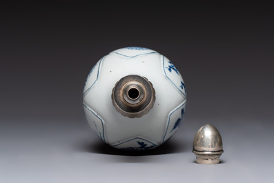 A Chinese blue and white silver-mounted bottle vase, Chenghua mark, Kangxi