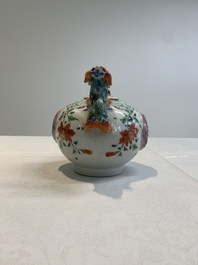 A rare Chinese famille rose double-walled 'Buddhist lions' teapot and cover, Qianlong