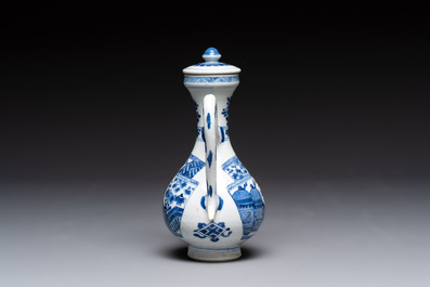 A Chinese blue and white ewer and cover, Kangxi
