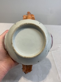 A rare Chinese famille rose double-walled 'Buddhist lions' teapot and cover, Qianlong