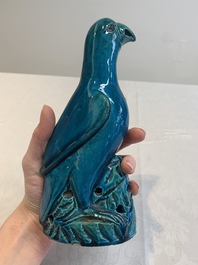 A pair of Chinese turquoise-glazed parrots, 19th C.