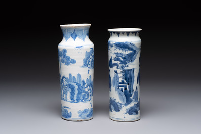 A blue and white Dutch Delft and a Japanese rouleau vase, 17th C.