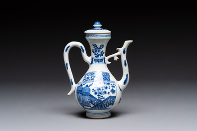 A Chinese blue and white ewer and cover, Kangxi
