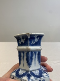 A Chinese blue and white hexagonal vase with figures and antiquities, Kangxi