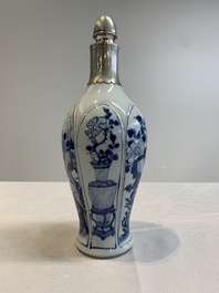 A Chinese blue and white silver-mounted bottle vase, Chenghua mark, Kangxi