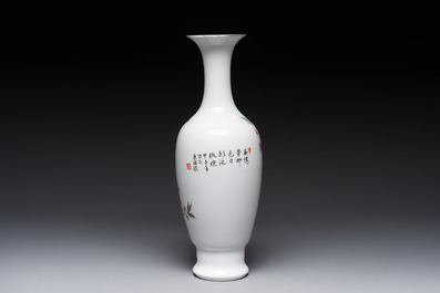 A Chinese famille rose eggshell 'birds among flowering branches' vase, Jingdezhen seal mark, 20th C.