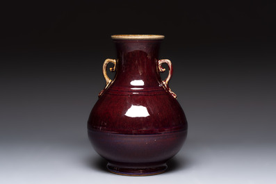 A Chinese flamb&eacute;-glazed 'hu' vase, Qianlong mark, 20th C.