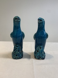 A pair of Chinese turquoise-glazed parrots, 19th C.