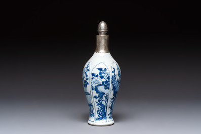 A Chinese blue and white silver-mounted bottle vase, Chenghua mark, Kangxi