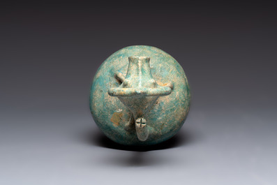 A green-glazed and a turquoise-glazed Kashan jug, Persia, 12/13th C.