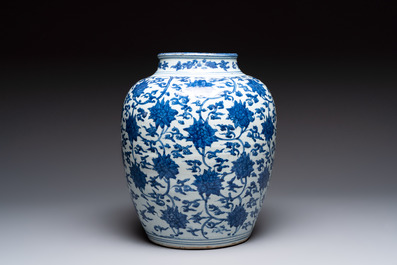 A Chinese blue and white 'lotus scroll' vase, Jiajing/Wanli