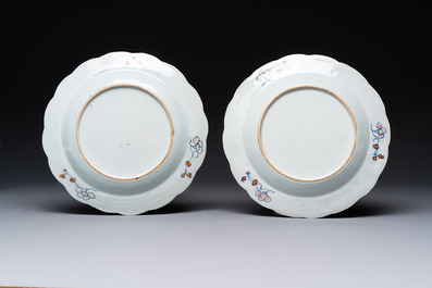 Two Chinese famille rose 'tobacco leaf' plates, Qianlong