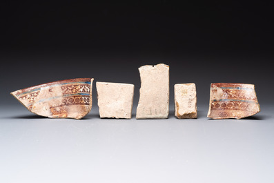 A study collection of five lustre-glazed Kashan fragments, Persia, 12/14th C.