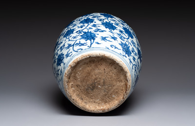 A Chinese blue and white 'lotus scroll' vase, Jiajing/Wanli