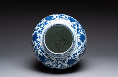 A Chinese blue and white 'lotus scroll' vase, Jiajing/Wanli