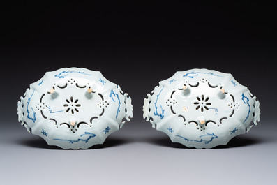 A pair of blue and white Dutch Delft strainers, 18th C.