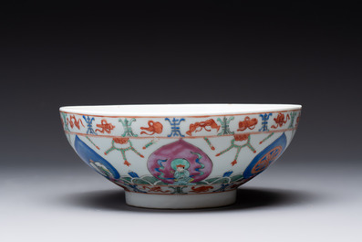 A Chinese famille rose Baragon Tuned bowl, Qianlong mark, 19th C.