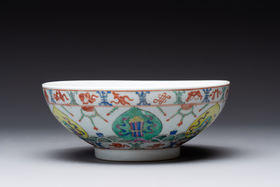 A Chinese famille rose Baragon Tuned bowl, Qianlong mark, 19th C.