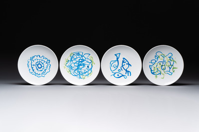 Zao Wou Ki (1920-2013): A set of four porcelain plates for Bernardaud Limoges, in the original box, dated 2018
