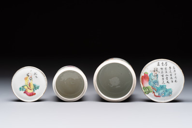 A set of five Chinese famille rose 'Wu Shuang Pu' nesting boxes and covers, 19th C.