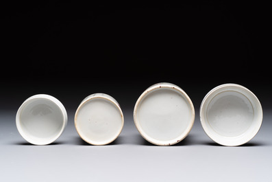 A set of five Chinese famille rose 'Wu Shuang Pu' nesting boxes and covers, 19th C.