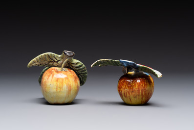 A collection of six polychrome Dutch Delft hanging fruits, 18th C.