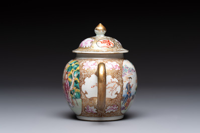 A Chinese Canton famille rose 'mandarin subject' teapot, Qianlong