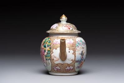 A Chinese Canton famille rose 'mandarin subject' teapot, Qianlong