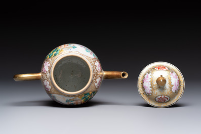 A Chinese Canton famille rose 'mandarin subject' teapot, Qianlong