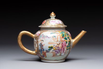 A Chinese Canton famille rose 'mandarin subject' teapot, Qianlong