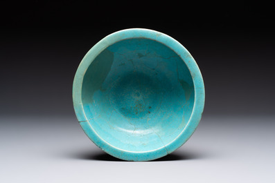 Two turquoise-glazed calligraphic bowls, Kashan, 13/14th C.