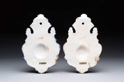 A pair of blue and white Dutch Delft wall sconces, 18th C.