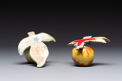 A collection of six polychrome Dutch Delft hanging fruits, 18th C.