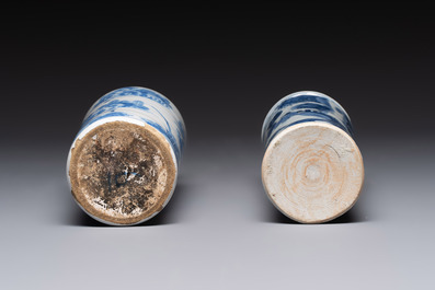 A blue and white Dutch Delft and a Japanese rouleau vase, 17th C.