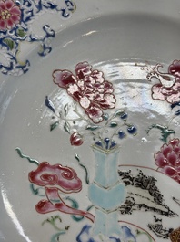 A pair of Chinese famille rose 'antiquities' dishes, Yongzheng