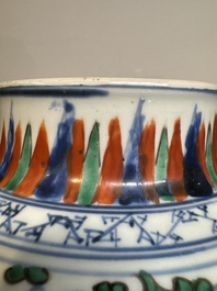 A Chinese wucai 'phoenixes and peonies scroll' vase, Transitional period