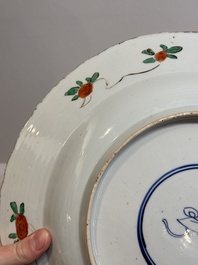 A Chinese famille verte 'river landscape' dish, lozenge mark, Kangxi
