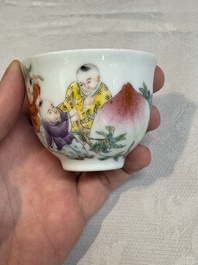 A Chinese famille rose 'boys and peaches' cup, Qianlong mark, Republic