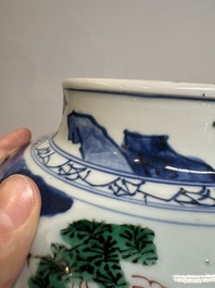 A pair of Chinese wucai vases and covers with court ladies and playing boys, Transitional period