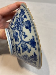 A Chinese blue and white 'peony scroll' bowl, Chenghua mark, Shunzhi/Kangxi
