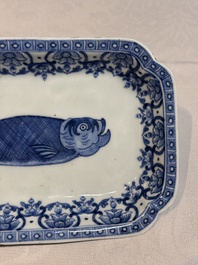 A pair of Chinese blue and white 'herring' dishes, Qianlong