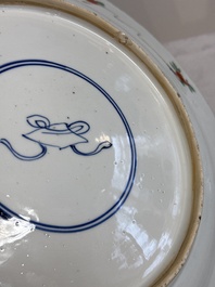 A Chinese famille verte 'river landscape' dish, lozenge mark, Kangxi