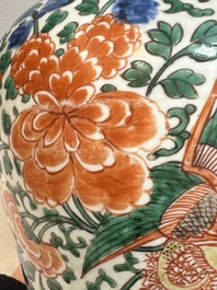 A Chinese wucai 'phoenixes and peonies scroll' vase, Transitional period