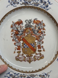 A pair of Chinese gilt-decorated famille rose armorial plates with the arms of Stewart, Qianlong, c. 1740