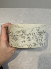 A Chinese grisaille 'mountainous river landscape' brush washer, 19/20th C.