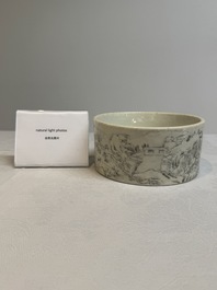 A Chinese grisaille 'mountainous river landscape' brush washer, 19/20th C.