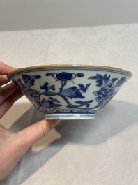 A Chinese blue and white 'peony scroll' bowl, Chenghua mark, Shunzhi/Kangxi