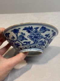 A Chinese blue and white 'peony scroll' bowl, Chenghua mark, Shunzhi/Kangxi